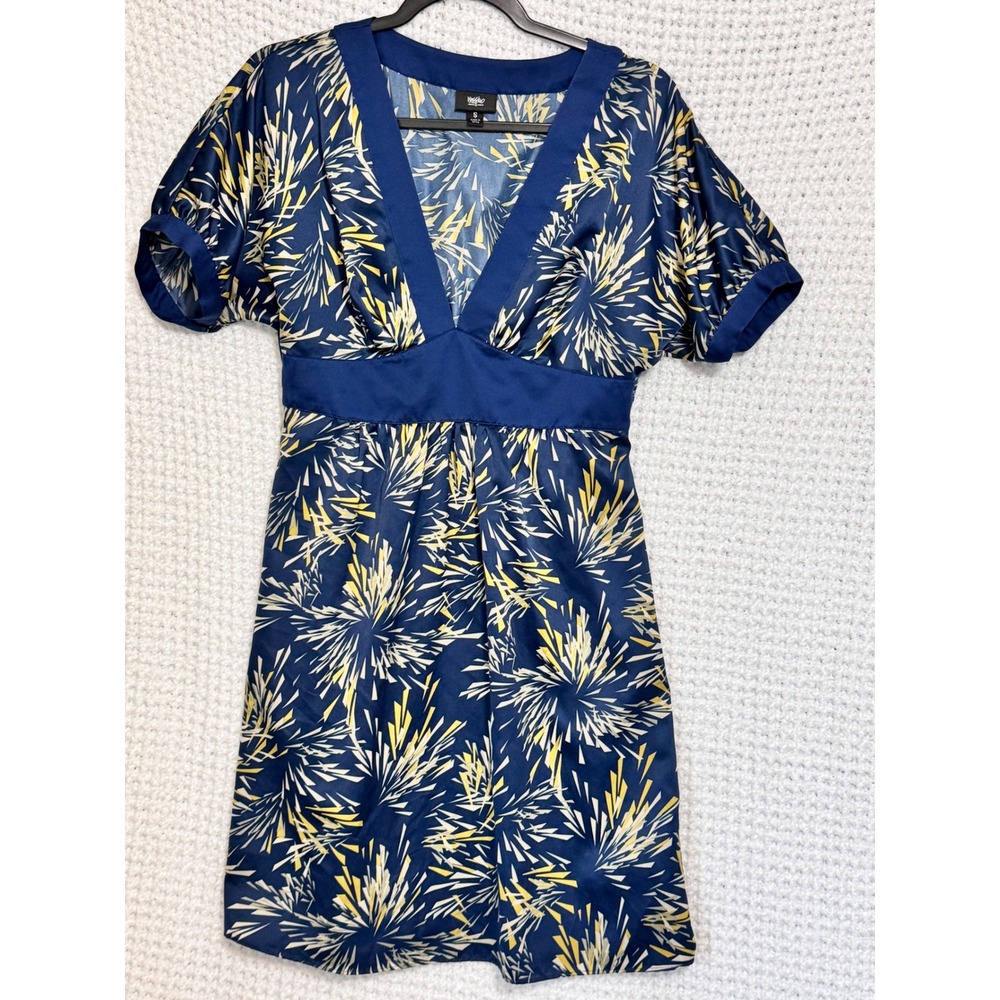 Mossimo Blue &‎ Yellow Floral Print Dress V Neck Short Sleeve Womens S